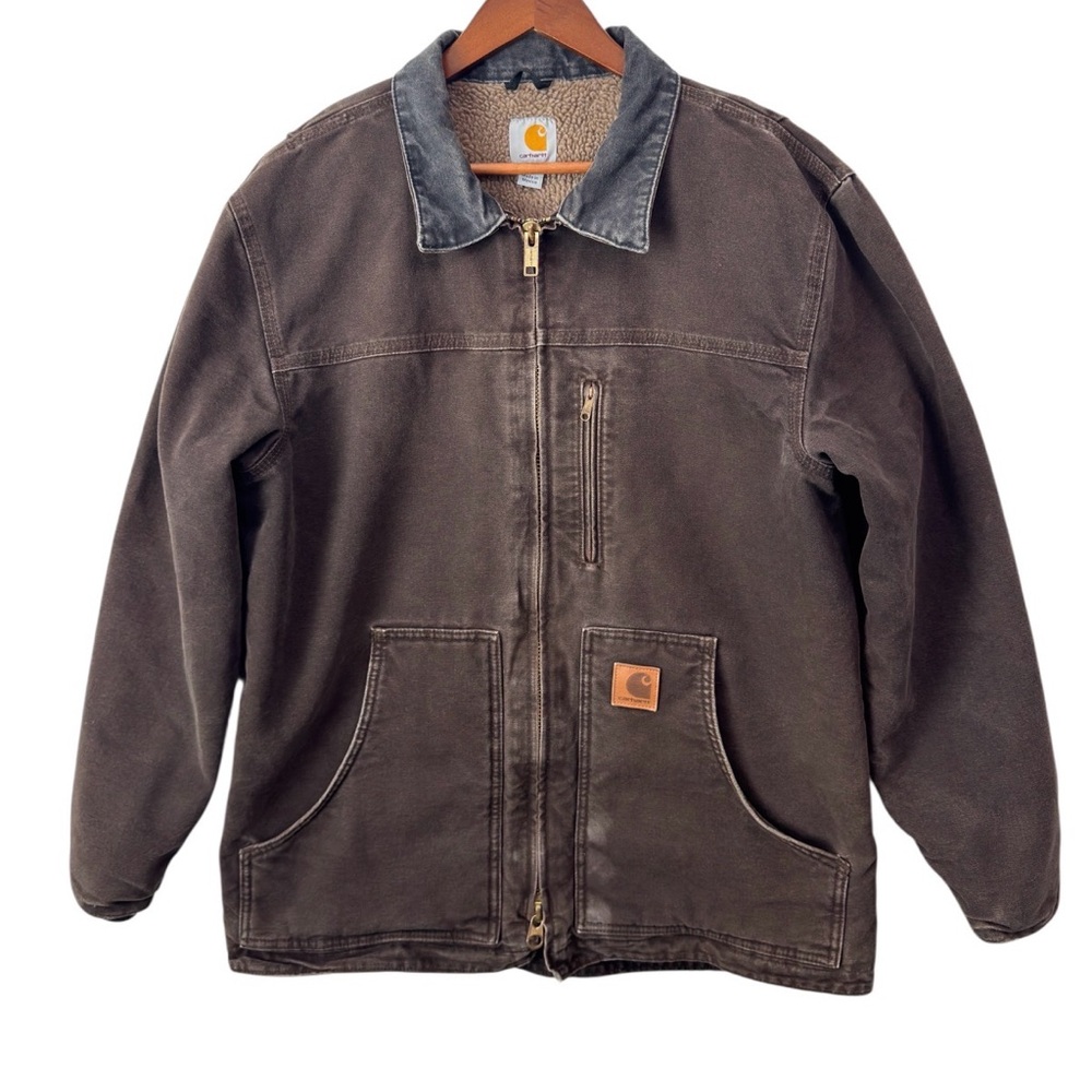 Vintage Carhartt C61 DKB Sandstone Ridge Coat Men's Size M Sherpa Lined Brown